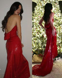 Mermaid Strapless Sequin Red Prom Dresses Long Party Dress SD2298