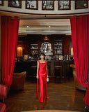 Mermaid Straps Backless Satin Red Prom Dresses Long Party Dress SD2299