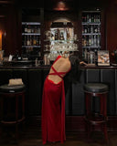 Mermaid Straps Backless Satin Red Prom Dresses Long Party Dress SD2299