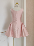 A line Straps Light Pink Satin Short Homecoming Dresses Birthday Outfits SD229