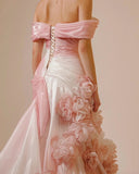 Mermaid Strapless Pink Long Floral Prom Dresses Party Dress SD2318