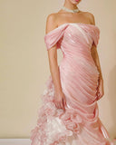 Mermaid Strapless Pink Long Floral Prom Dresses Party Dress SD2318