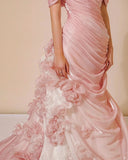 Mermaid Strapless Pink Long Floral Prom Dresses Party Dress SD2318