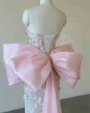 Mermaid Strapless Pink Sequin Long Floral Prom Dresses Party Dress SD2319