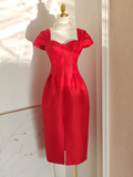 A line Sweetheart Red Satin Knee Length Homecoming Dresses Birthday Outfits SD231