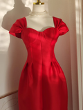 A line Sweetheart Red Satin Knee Length Homecoming Dresses Birthday Outfits SD231