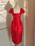 A line Sweetheart Red Satin Knee Length Homecoming Dresses Birthday Outfits SD231