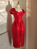 A line Sweetheart Red Satin Knee Length Homecoming Dresses Birthday Outfits SD231