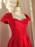 A line Sweetheart Red Satin Knee Length Homecoming Dresses Birthday Outfits SD231