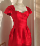 A line Sweetheart Red Satin Knee Length Homecoming Dresses Birthday Outfits SD231