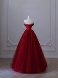 Ball Gown Strapless Burgundy Tulle Long Prom Dresses Evening Gowns SD2322