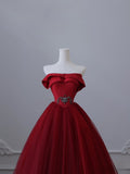 Ball Gown Strapless Burgundy Tulle Long Prom Dresses Evening Gowns SD2322
