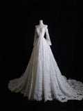 A line Off The Shoulder White Lace Long Sleeves Wedding Dresses Bridal Dress SD2327