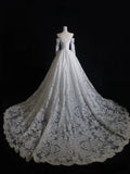 A line Off The Shoulder White Lace Long Sleeves Wedding Dresses Bridal Dress SD2327