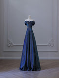 A Line Off The Shoulder Blue Sequin Long Prom Dresses Evening Gowns SD2328