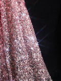 A Line Off The Shoulder Pink Sequin Long Prom Dresses Evening Gowns SD2329