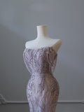 Mermaid Strapless Lilac Sequin Beads Long Prom Dresses Formal Evening Dress SD2334