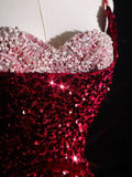 Mermaid Spaghetti Straps Sequin Beads Burgundy Long Prom Dresses Formal Evening Dress SD2337