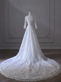 A line V Neckline White Lace Long Sleeves Wedding Dresses Bridal Dress SD2339