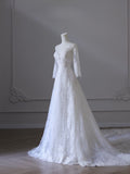 A line V Neckline White Lace Long Sleeves Wedding Dresses Bridal Dress SD2339