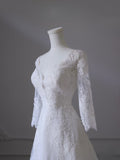 A line V Neckline White Lace Long Sleeves Wedding Dresses Bridal Dress SD2339