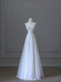 A Line Sweetheart Lace Tulle White Wedding Dresses Brides Dress SD2343