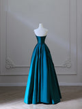 A Line Strapless Satin Ruffles Long Prom Dresses Formal Evening Dress SD2344