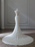 Mermaid V Neckline White Lace Wedding Dresses Bridal Dress SD2347