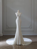 Mermaid V Neckline White Lace Wedding Dresses Bridal Dress SD2347