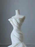 Mermaid Strapless Ivory Ruffles Long Wedding Dresses Bridal Dress SD2348