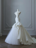 Mermaid Strapless Ivory Ruffles Long Wedding Dresses Bridal Dress SD2348