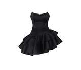 A line Strapless Black Vacation Dresses Short Satin Birthday Dress SD234