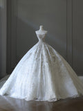 Ball Gown Strapless Sequin White Wedding Dresses Brides Dress SD2353