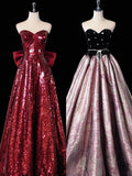 A Line Sweetheart Sequin Long Burgundy Long Prom Dresses Formal Evening Dress SD2355