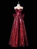A Line Sweetheart Sequin Long Burgundy Long Prom Dresses Formal Evening Dress SD2355