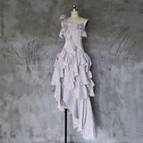 Irregular Ruffled Suspender Prom Dresses With Detachable Rose Long Birthday Dress For Women SD235