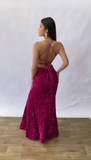 Mermaid Spaghetti Straps Backless Sequin Long Party Dresses Prom Dress SD2368