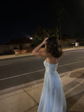 A Line Strapless Maxi Long Party Light Blue Prom Dresses Evening Dress SD2380