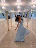 A Line Strapless Maxi Long Party Light Blue Prom Dresses Evening Dress SD2380