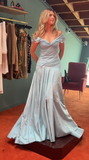 Mermaid Off The Shoulder Light Sky Blue Evening Dress Prom Dresses SD2387