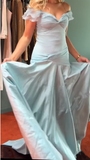Mermaid Off The Shoulder Light Sky Blue Evening Dress Prom Dresses SD2387