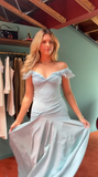 Mermaid Off The Shoulder Light Sky Blue Evening Dress Prom Dresses SD2387