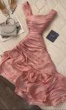Sheath Pink Long Ruffles Prom Dresses Formal Evening Dress SD2388