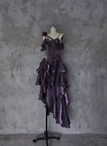 Irregular Ruffled Spaghetti Straps Grape Prom Dresses With Detachable Rose Long Birthday Dress For Women SD238