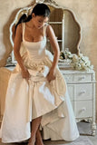 Ball Gown Straps Ivory Satin Long Wedding Dresses Bridal Dress SD2390