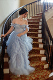 Ball Gown Off The Shoulder Light Sky Blue Tulle Evening Dress Prom Dresses SD2391