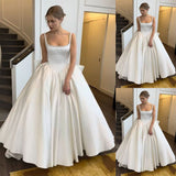 Ball Gown Straps White Satin Long Wedding Dresses Bridal Dress SD2392