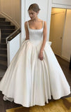 Ball Gown Straps White Satin Long Wedding Dresses Bridal Dress SD2392