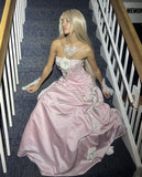 Ball Gown Strapless Pink Long Satin Prom Dresses Formal Evening Dress SD2394