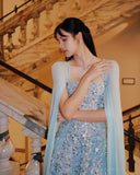 A line Strapless Sleeveless Chiffon Light Sky Blue Long Prom Dresses SD2397